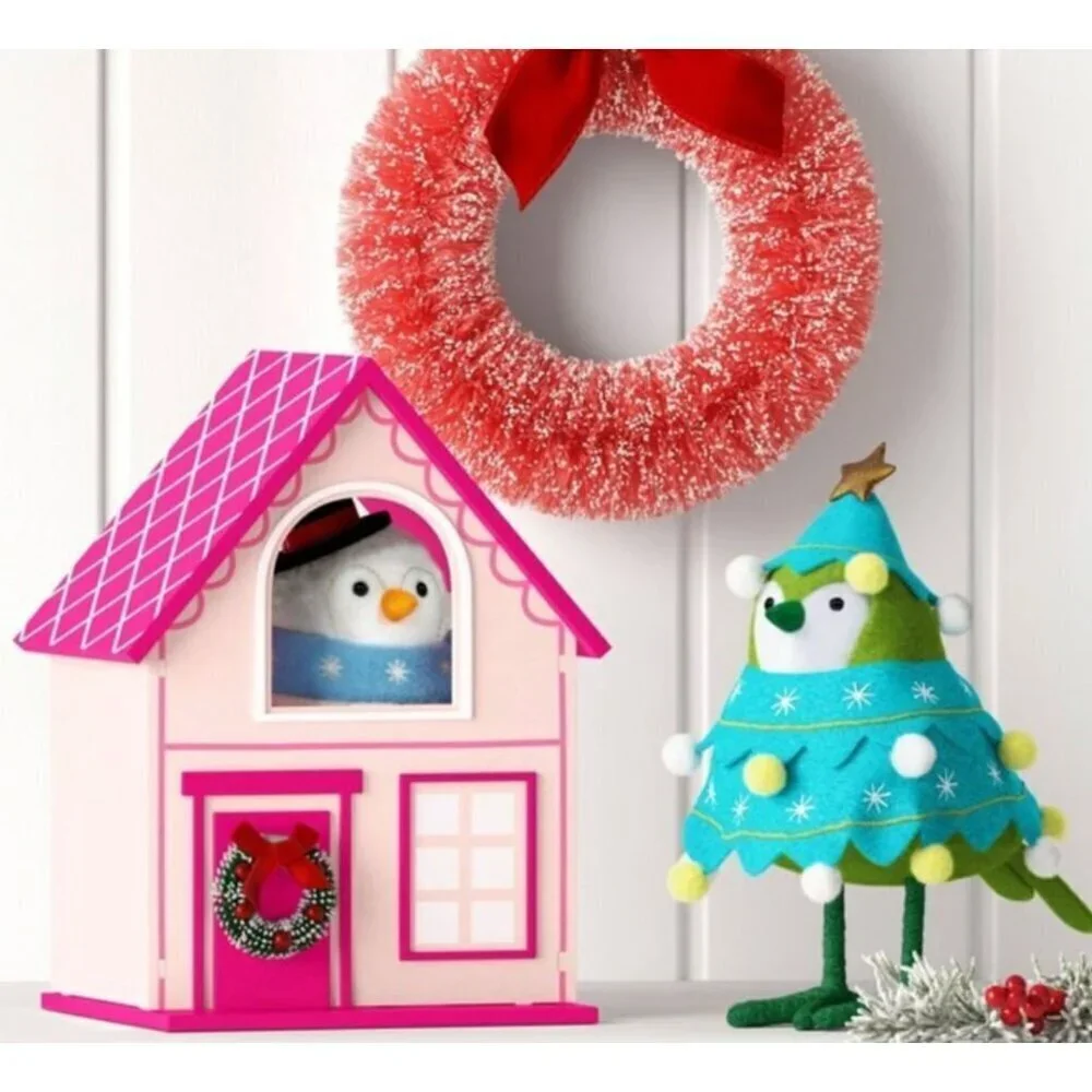 Featherly Friends™ Wood House Christmas Figurine Wondershop™ Pink House Only